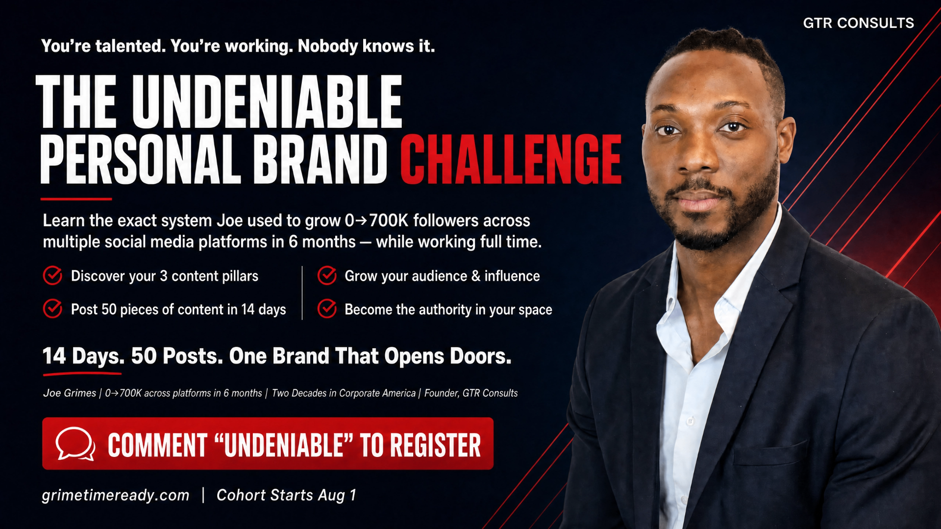 The Undeniable Personal Brand Challenge — 14 days, 50 posts, cohort starts Aug 1